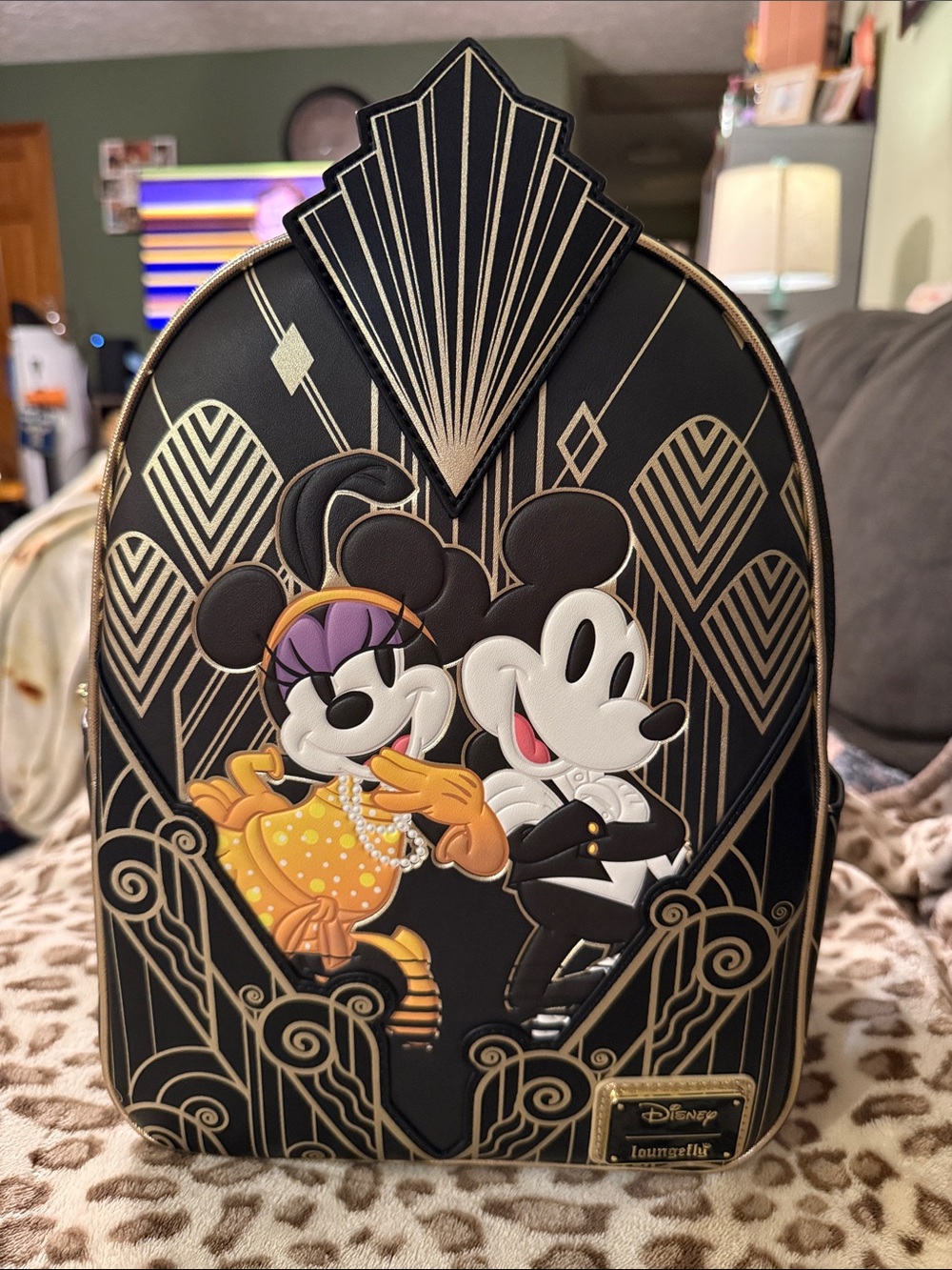 Loungefly Black & Gold Art Deco Mickey and Minnie Backpack Gatsby